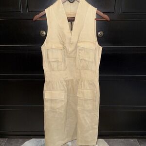 Laundry By Shelli Segal Tan Linen Sleeveless Utility Dress Pockets Sz 6 No Belt